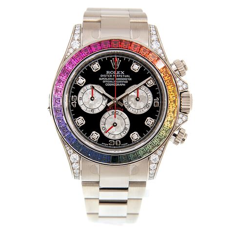 rolex cosmograph daytona rainbow bezel diamond markers 18k gold|Cosmograph Daytona .